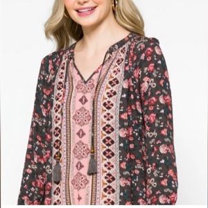 Mason & Belle blouse Women's L Large long sleeve boho top floral shirt rayon EUC